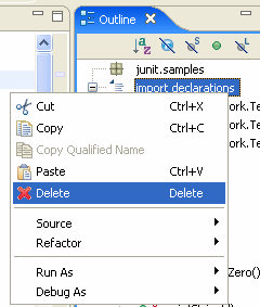 Outline view context menu