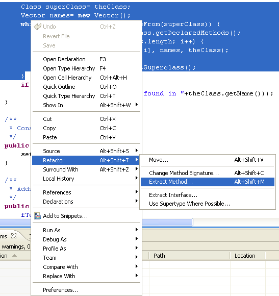 Context menu extract method