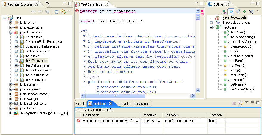 Problem marker in Package Explorer, editor and Tasks view