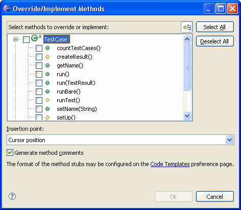Override Methods dialog