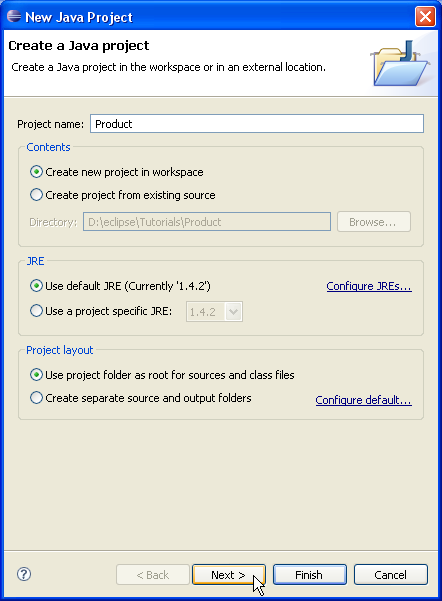 New Java Project wizard