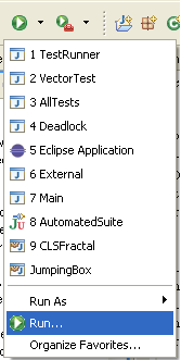 Run menu of the toolbar