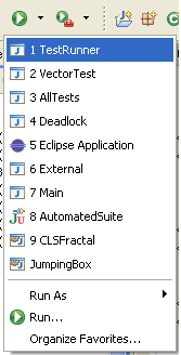 Run drop down menu from the workbench toolbar