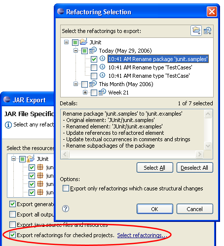 JAR export refactoring selection