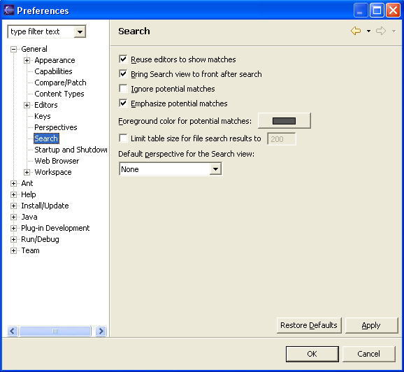 Search Preference Page