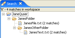 Search view. Four occurrences of the word it found in the Workspace.